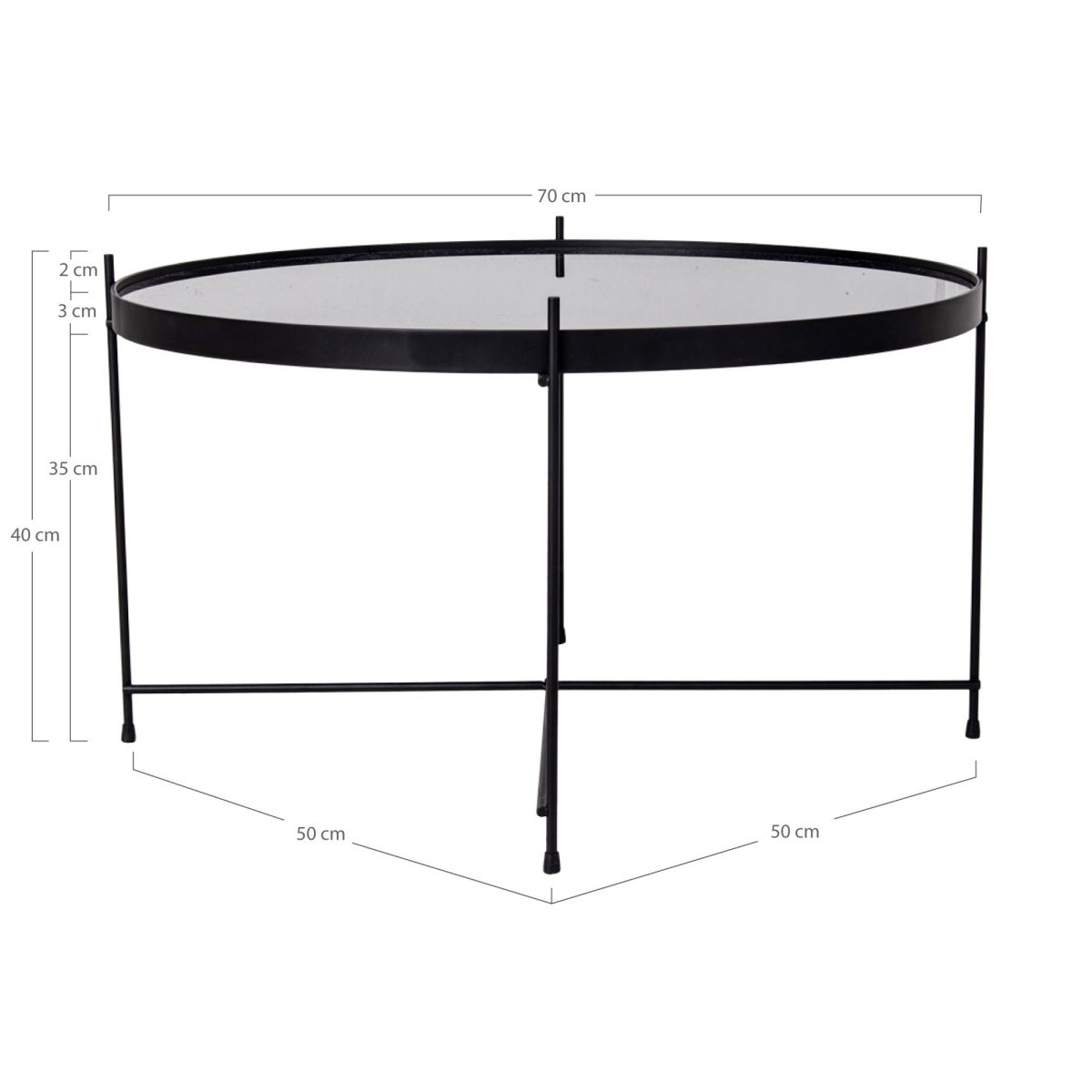 Salontafel Venezia - Salontafel van zwart gepoedercoat staal met glas Ã¸70xh40cm - Afbeelding 5