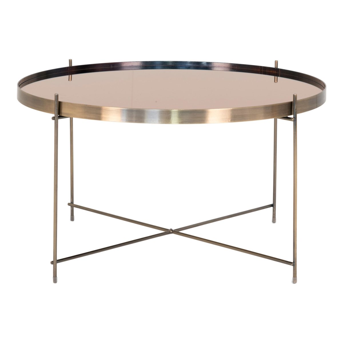 Salontafel Venezia - Salontafel van messingkleurig staal met glas Ã¸70xh40cm - Afbeelding 1