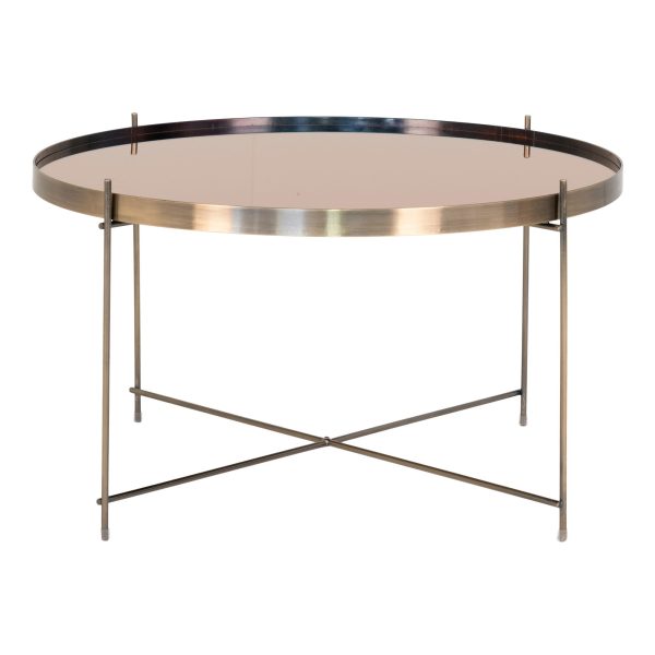 Salontafel Venezia - Salontafel van messingkleurig staal met glas ø70xh40cm