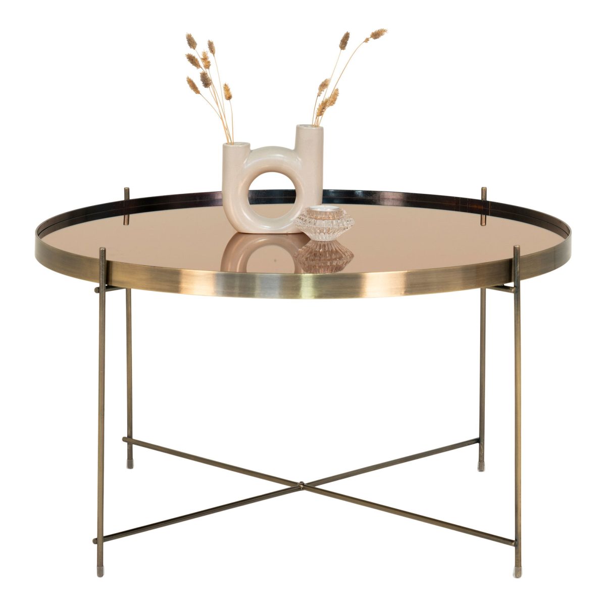 Salontafel Venezia - Salontafel van messingkleurig staal met glas Ã¸70xh40cm - Afbeelding 3