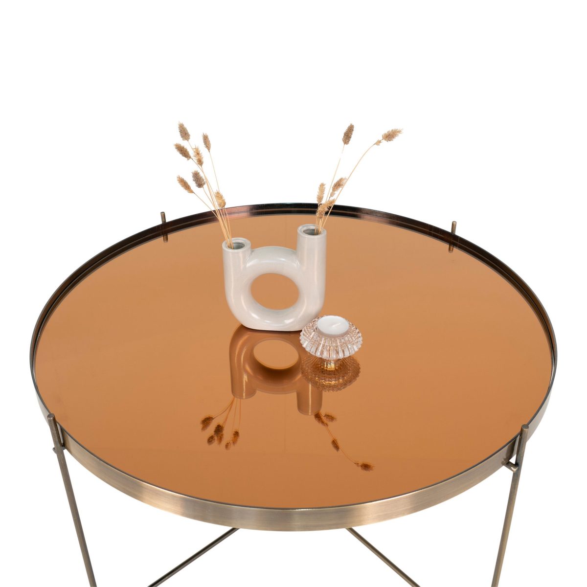 Salontafel Venezia - Salontafel van messingkleurig staal met glas Ã¸70xh40cm - Afbeelding 4