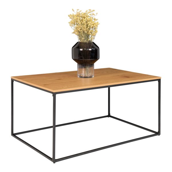 Salontafel Vita - Salontafel met zwart frame en bovenblad met eikenhouten uitstraling 90x60x45 cm