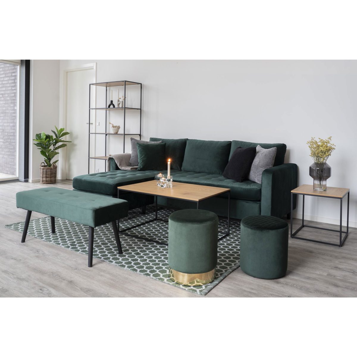 Salontafel Vita - Salontafel met zwart frame en bovenblad met eikenhouten uitstraling 90x60x45 cm - Afbeelding 2