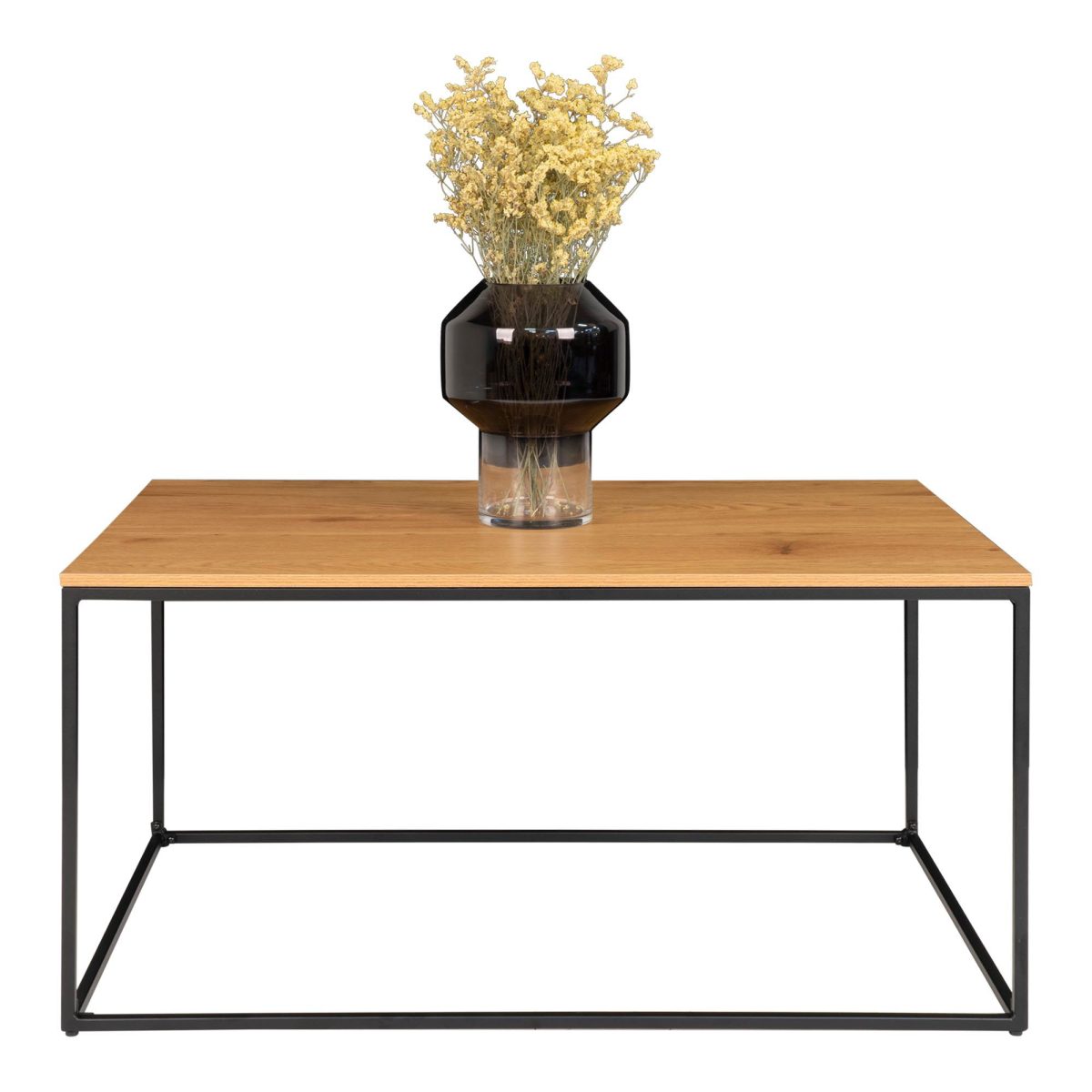 Salontafel Vita - Salontafel met zwart frame en bovenblad met eikenhouten uitstraling 90x60x45 cm - Afbeelding 4