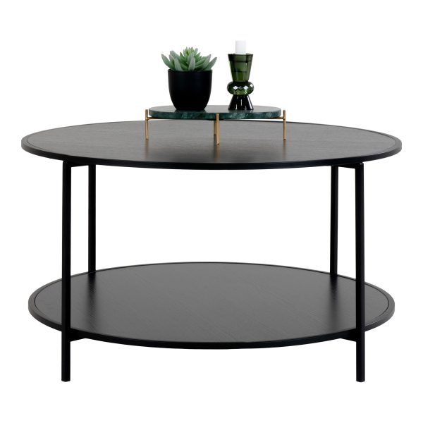 Vita salontafel - Ronde salontafel met zwart frame en zwarte bladen Ã¸80x45 cm