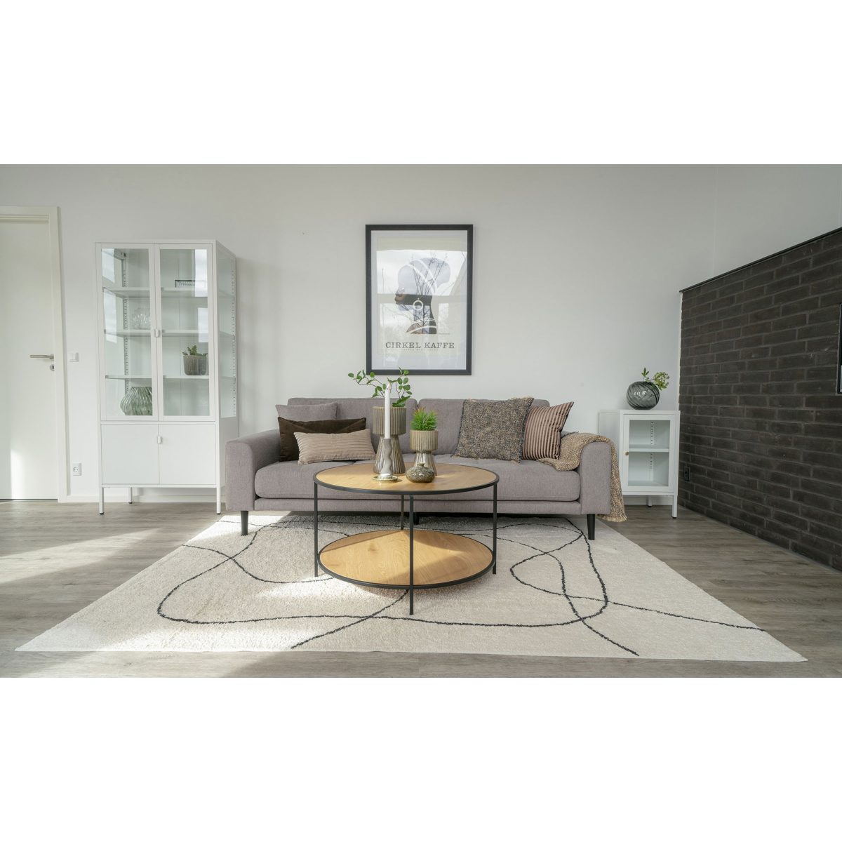 Salontafel Vita - Ronde salontafel met zwart frame en eikenhouten bladen Ã˜80x45 cm - Afbeelding 2