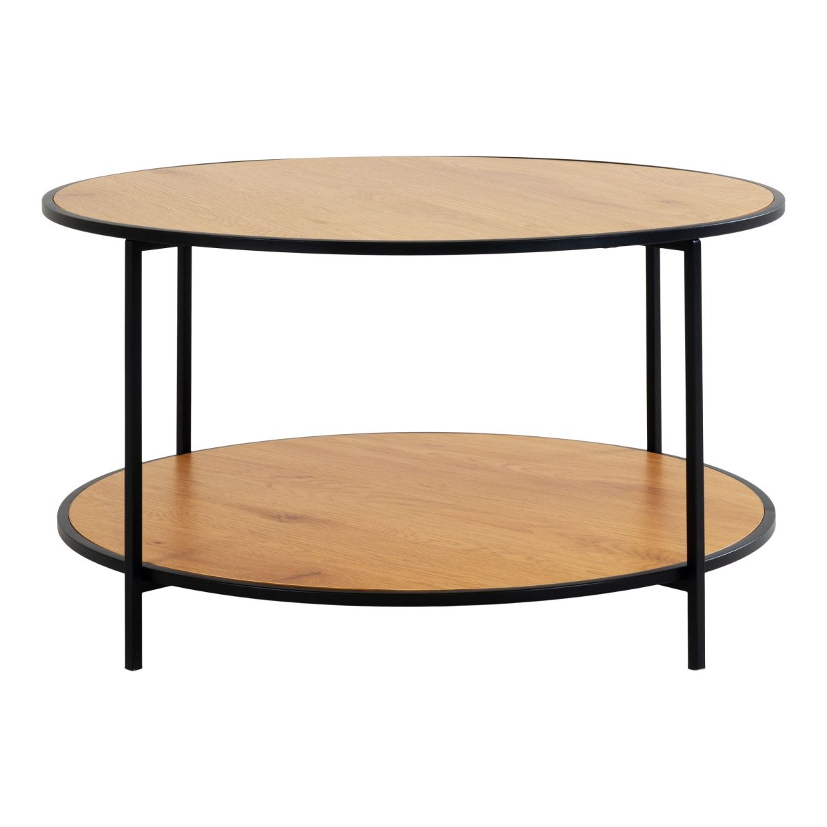 Salontafel Vita - Ronde salontafel met zwart frame en eikenhouten bladen Ã˜80x45 cm - Afbeelding 3