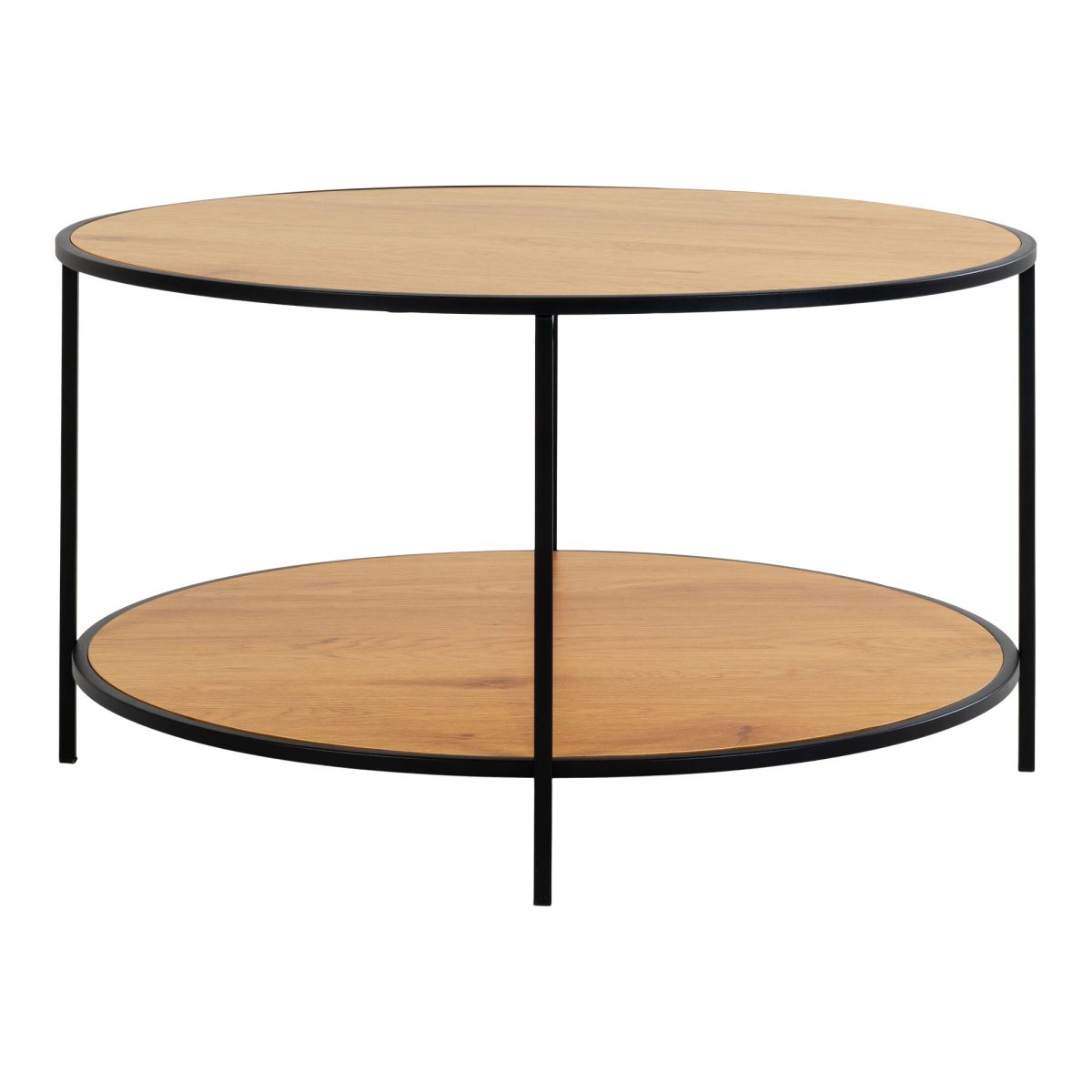 Salontafel Vita - Ronde salontafel met zwart frame en eikenhouten bladen Ã˜80x45 cm - Afbeelding 4
