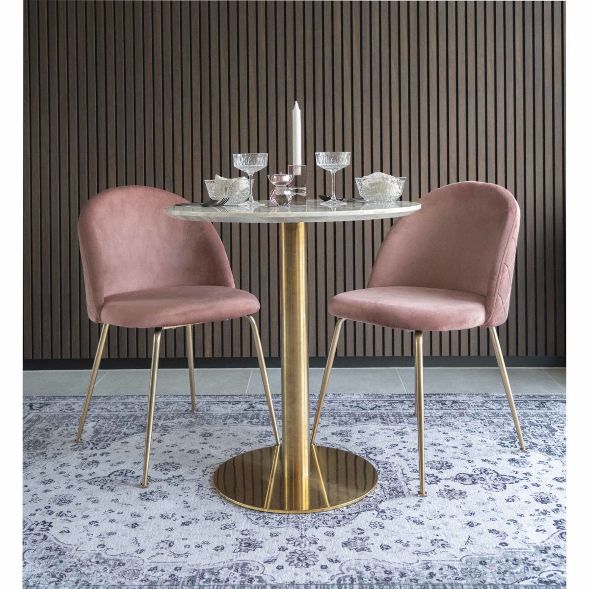 Bolzano Eettafel - Eettafel met blad in marmerlook en onderstel in messinglook Ã¸70x75cm - Afbeelding 2