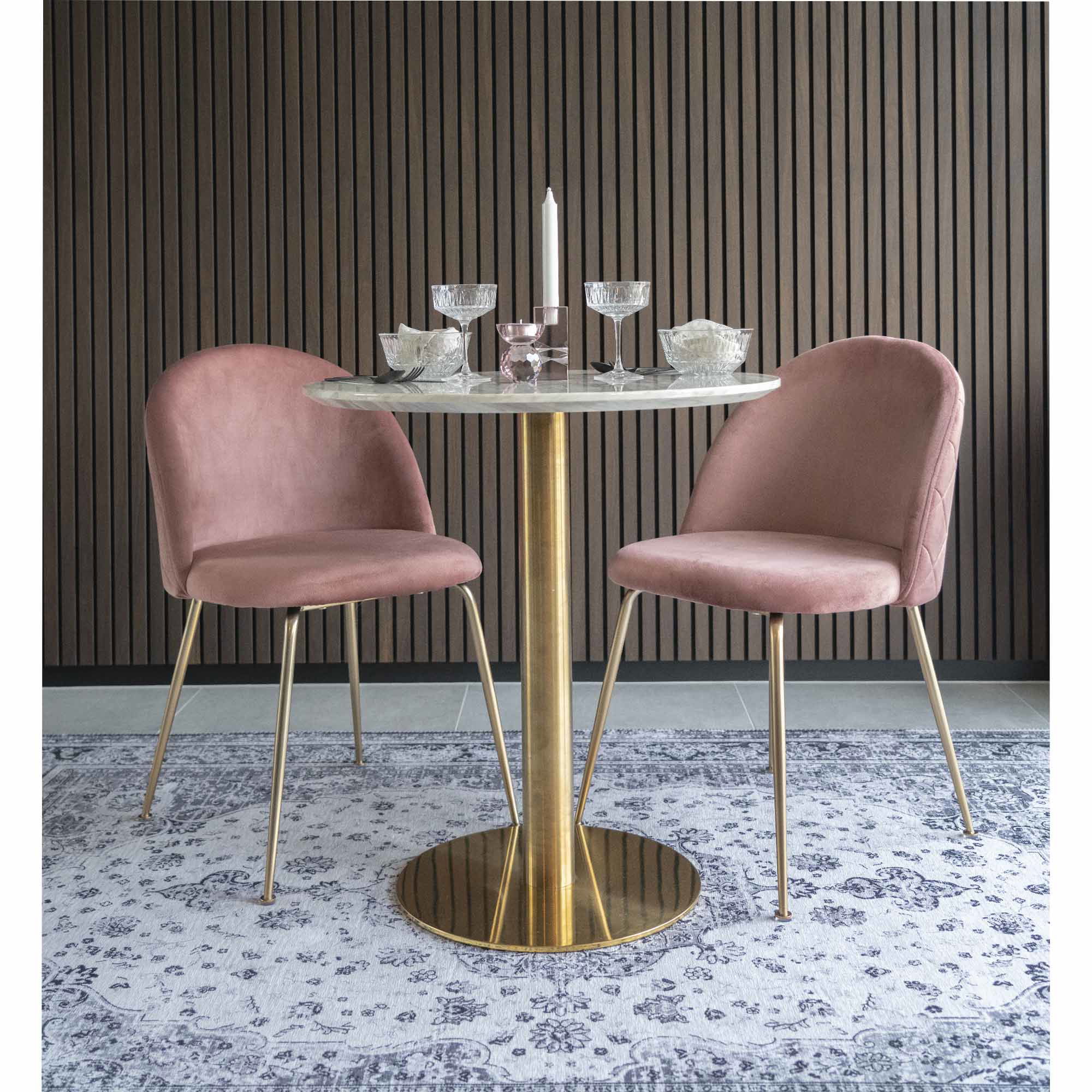 2201140-1.jpg Bolzano Eettafel - Eettafel met blad in marmerlook en onderstel in messinglook ø70x75cm - Afbeelding 2