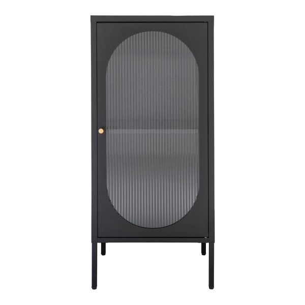 Adelaide Vitrinekast - Vitrinekast in zwart met geribbelde glazen deur 35x50x110 cm