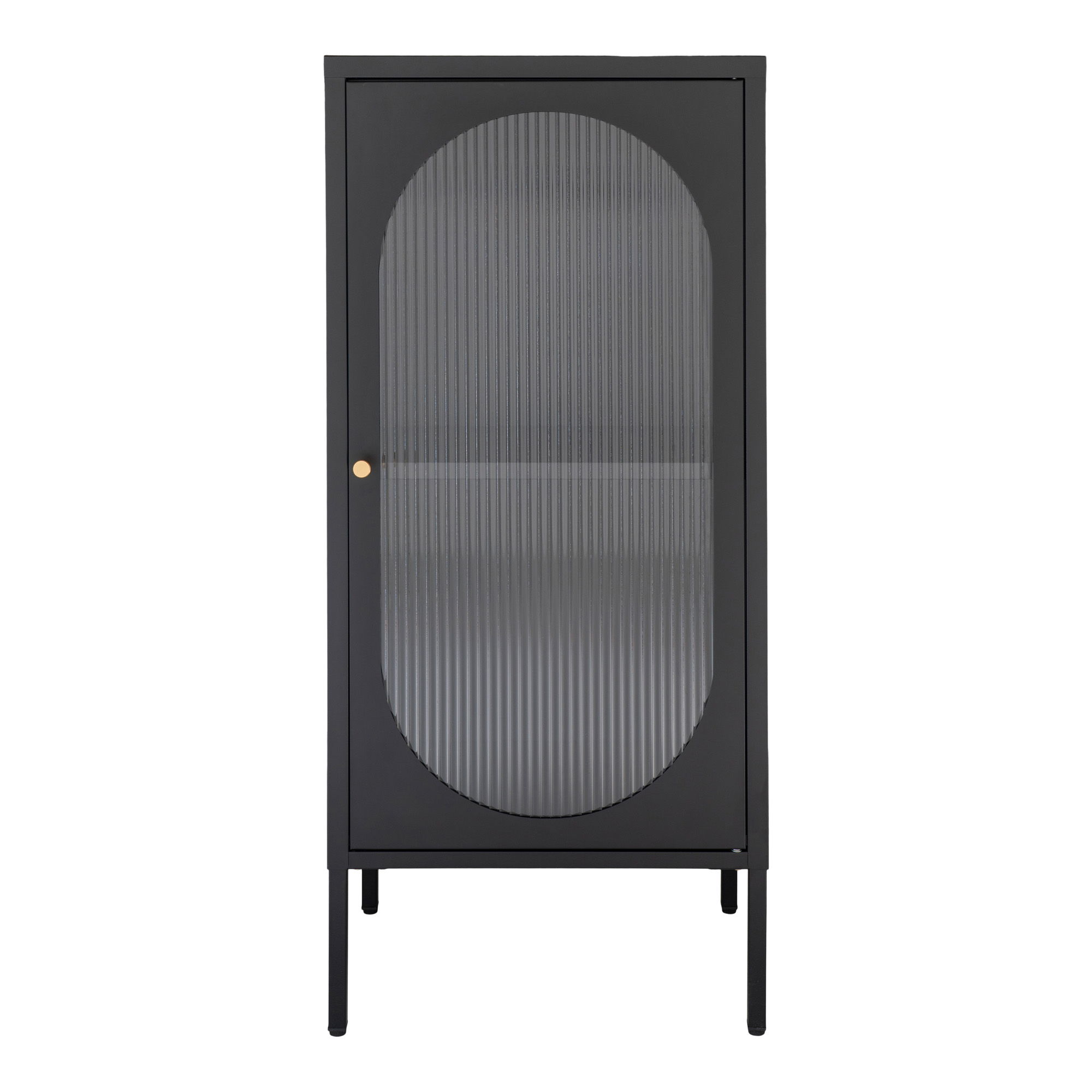 3001210-0.jpg Adelaide Vitrinekast - Vitrinekast in zwart met geribbelde glazen deur 35x50x110 cm - Afbeelding 1
