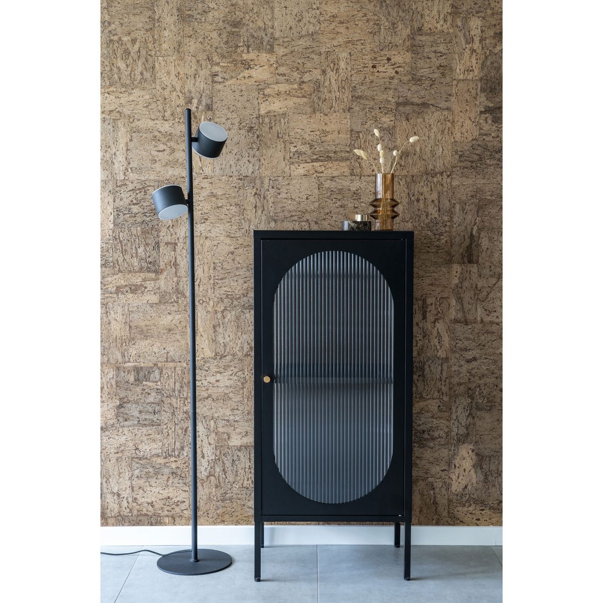 Adelaide Vitrinekast - Vitrinekast in zwart met geribbelde glazen deur 35x50x110 cm - Afbeelding 2