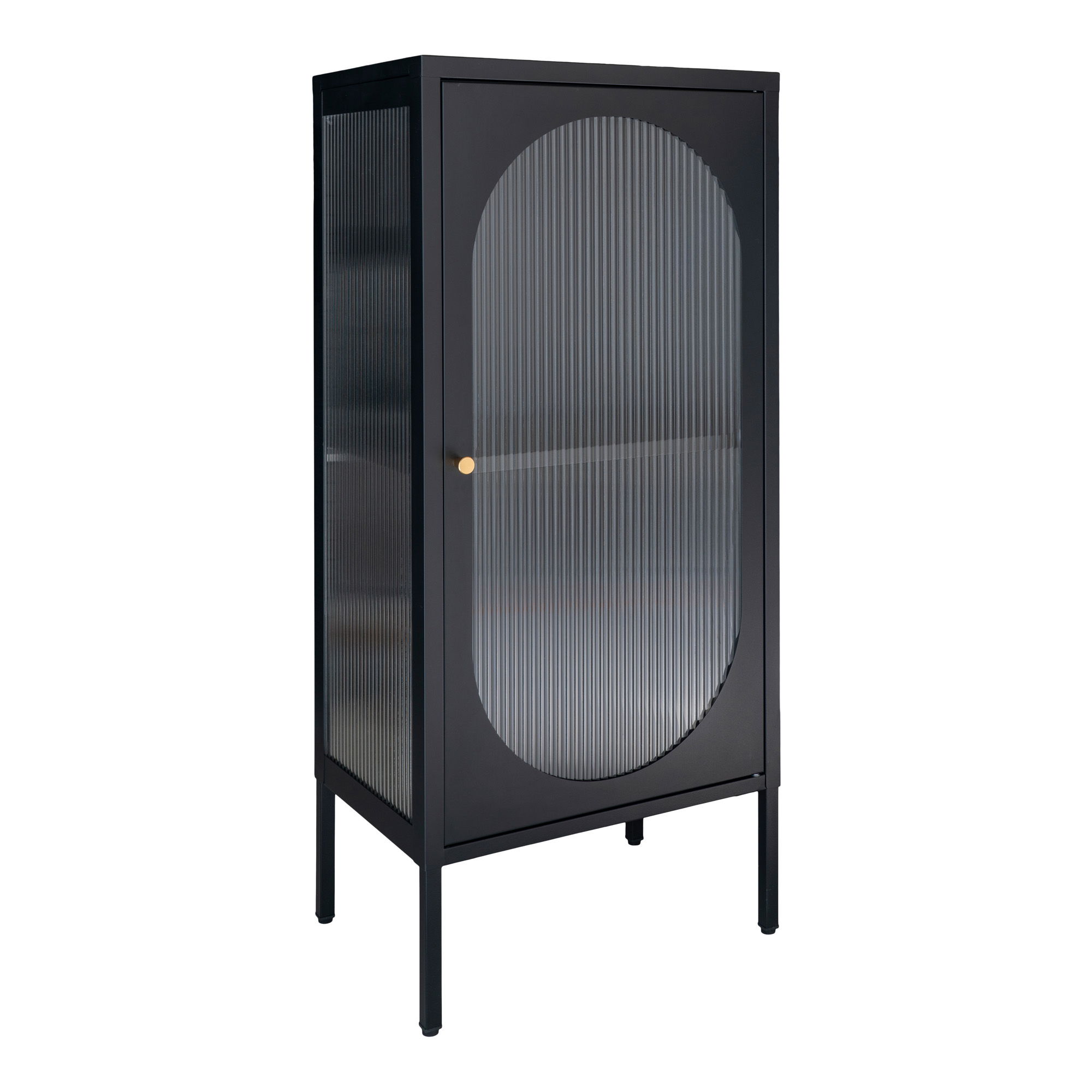 3001210-2.jpg Adelaide Vitrinekast - Vitrinekast in zwart met geribbelde glazen deur 35x50x110 cm - Afbeelding 3