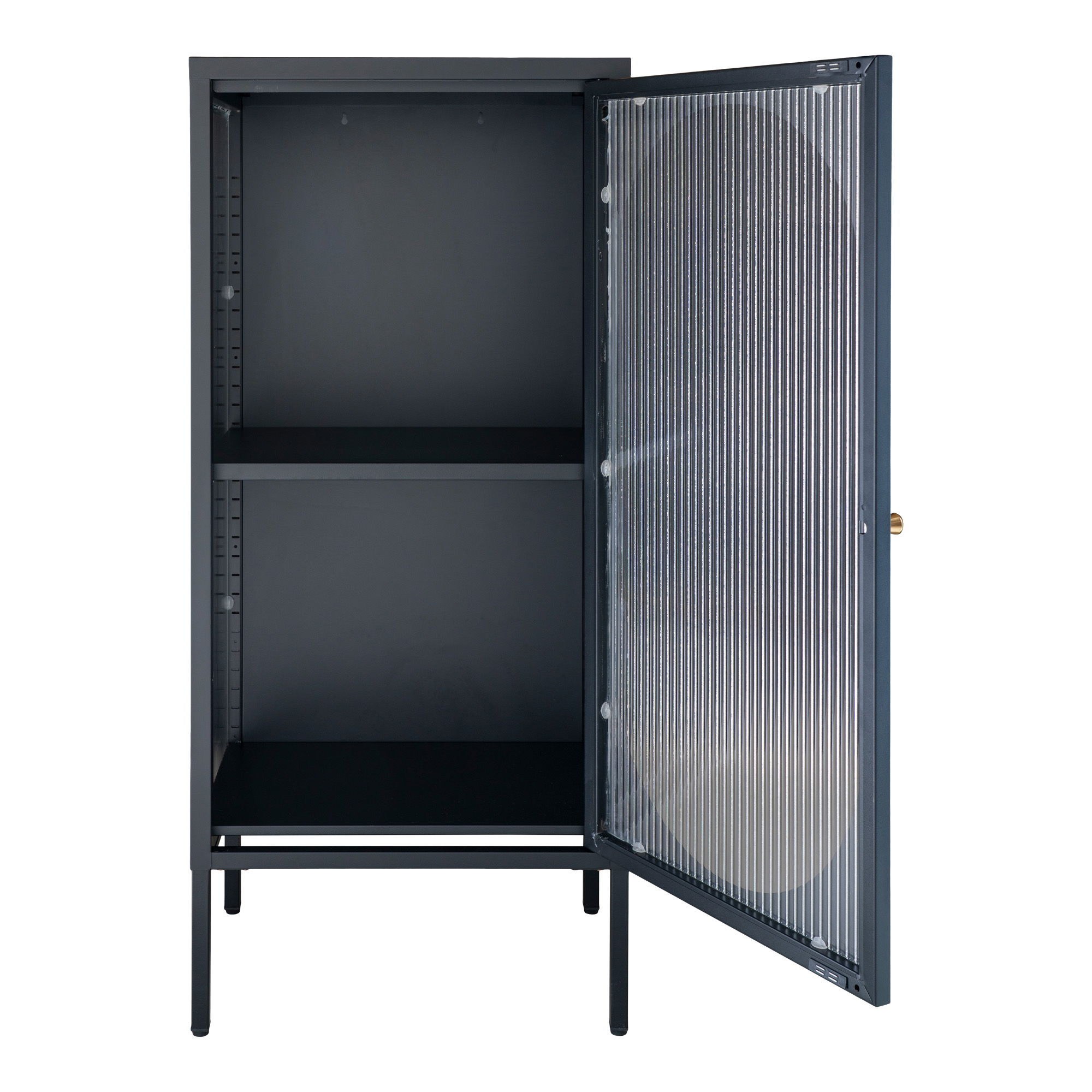 3001210-3.jpg Adelaide Vitrinekast - Vitrinekast in zwart met geribbelde glazen deur 35x50x110 cm - Afbeelding 4