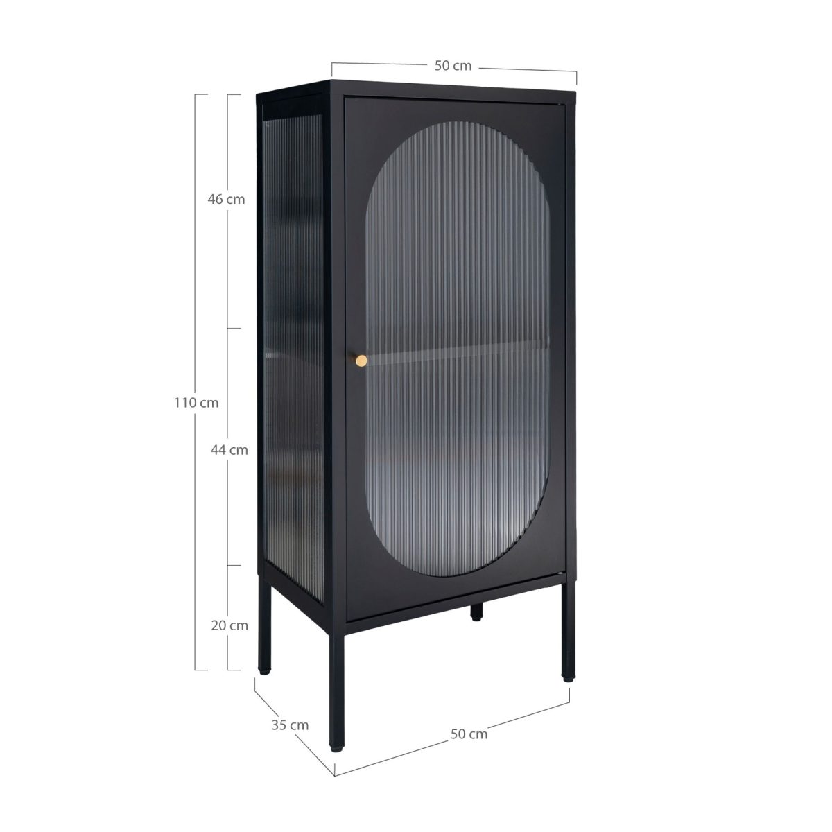 Adelaide Vitrinekast - Vitrinekast in zwart met geribbelde glazen deur 35x50x110 cm - Afbeelding 5
