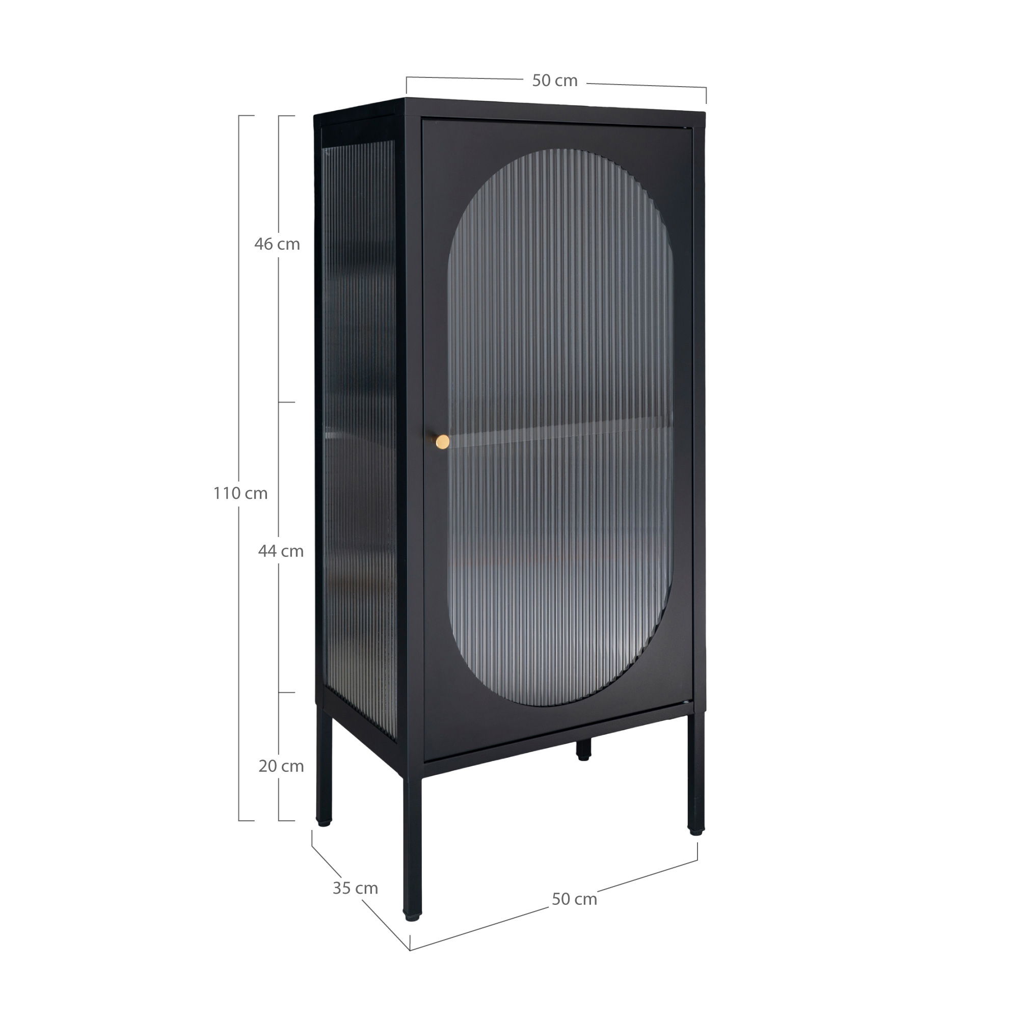3001210-4.jpg Adelaide Vitrinekast - Vitrinekast in zwart met geribbelde glazen deur 35x50x110 cm - Afbeelding 5