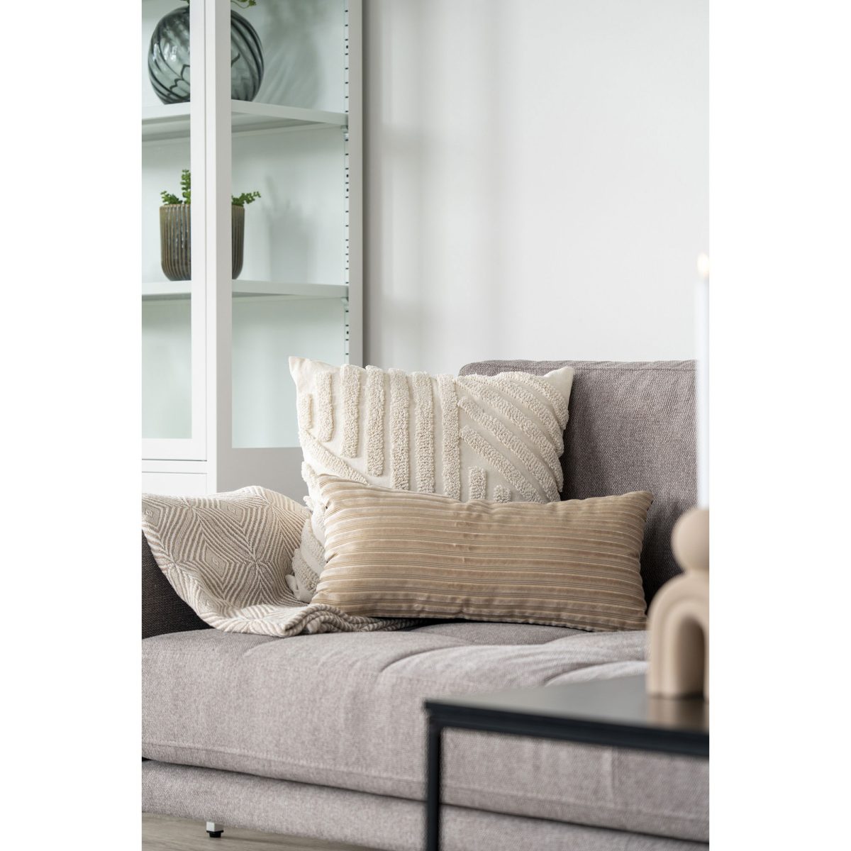 Plaid in katoen, ivoor/beige, design B, 130x160 cm - Afbeelding 2