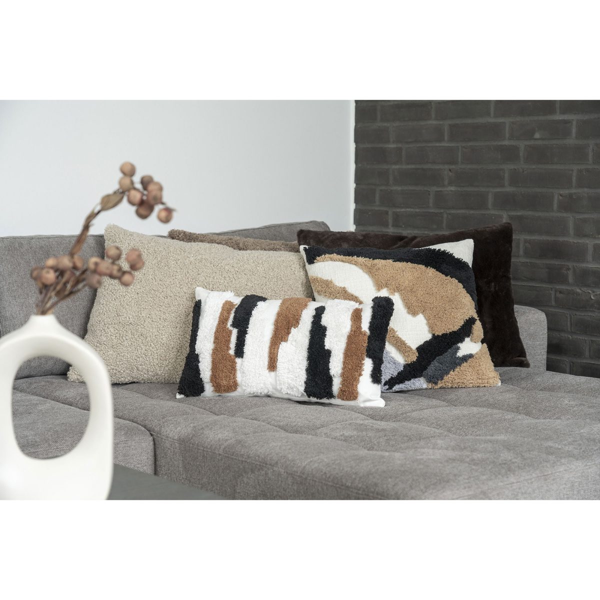 Sagres Kussen - Kussen in bruin/zwart/wit 30x50 cm - Afbeelding 2