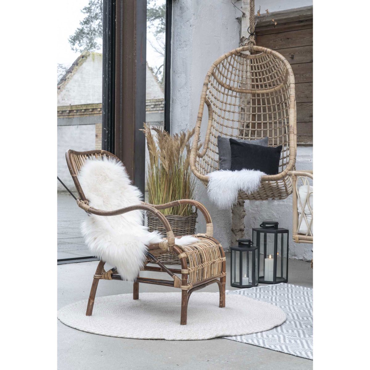 Menorca tapijt - tapijt van 100% gerecycled plastic, zand, Ø120 cm - Afbeelding 3