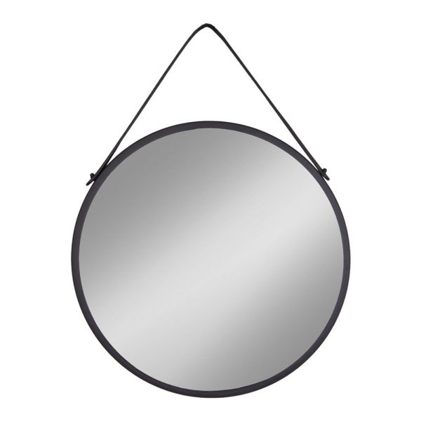 Trapani spiegel - Spiegel met zwart stalen frame en PU band Ø60 cm