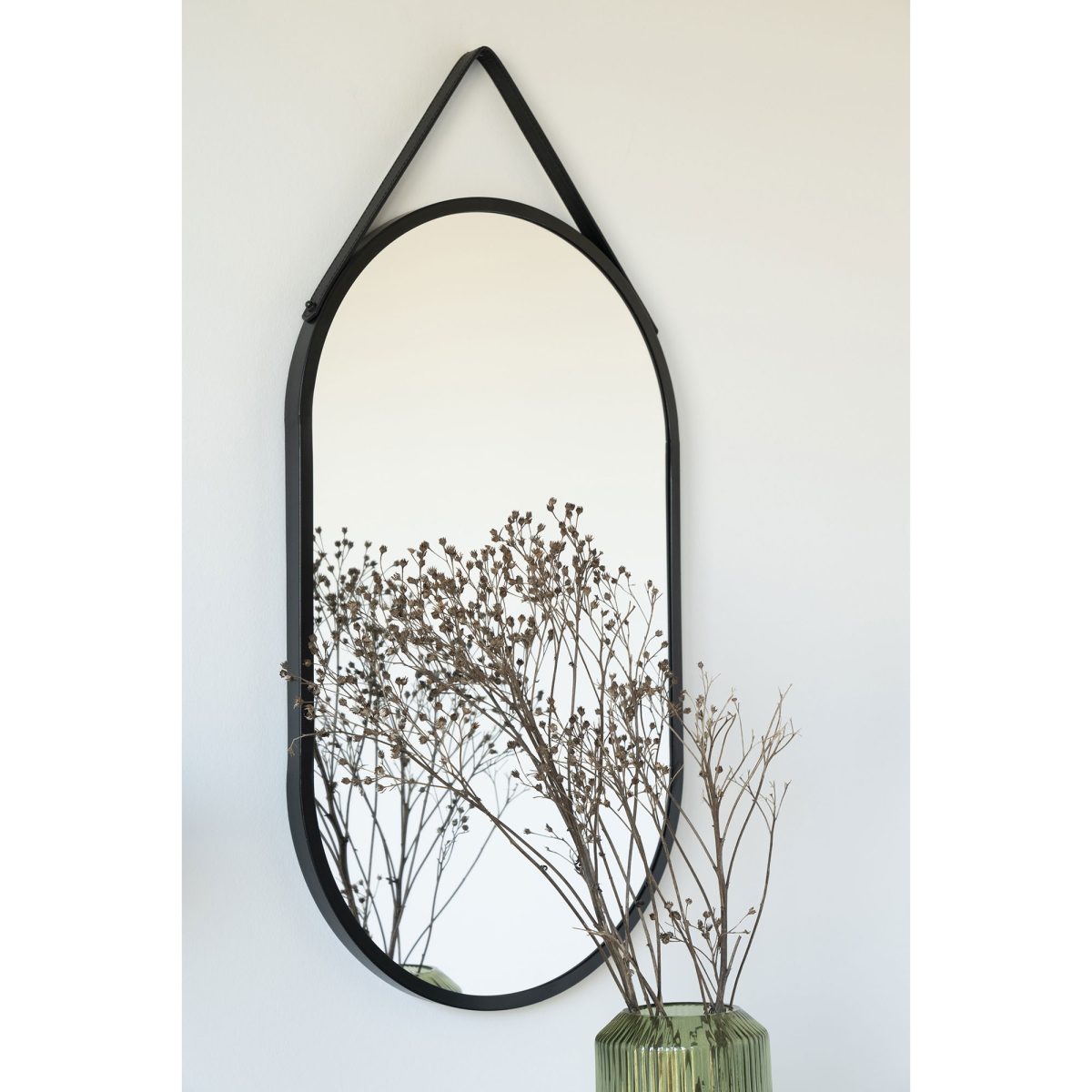 Trapani spiegel - Spiegel met zwart stalen frame en PU band 35x60 - Afbeelding 2