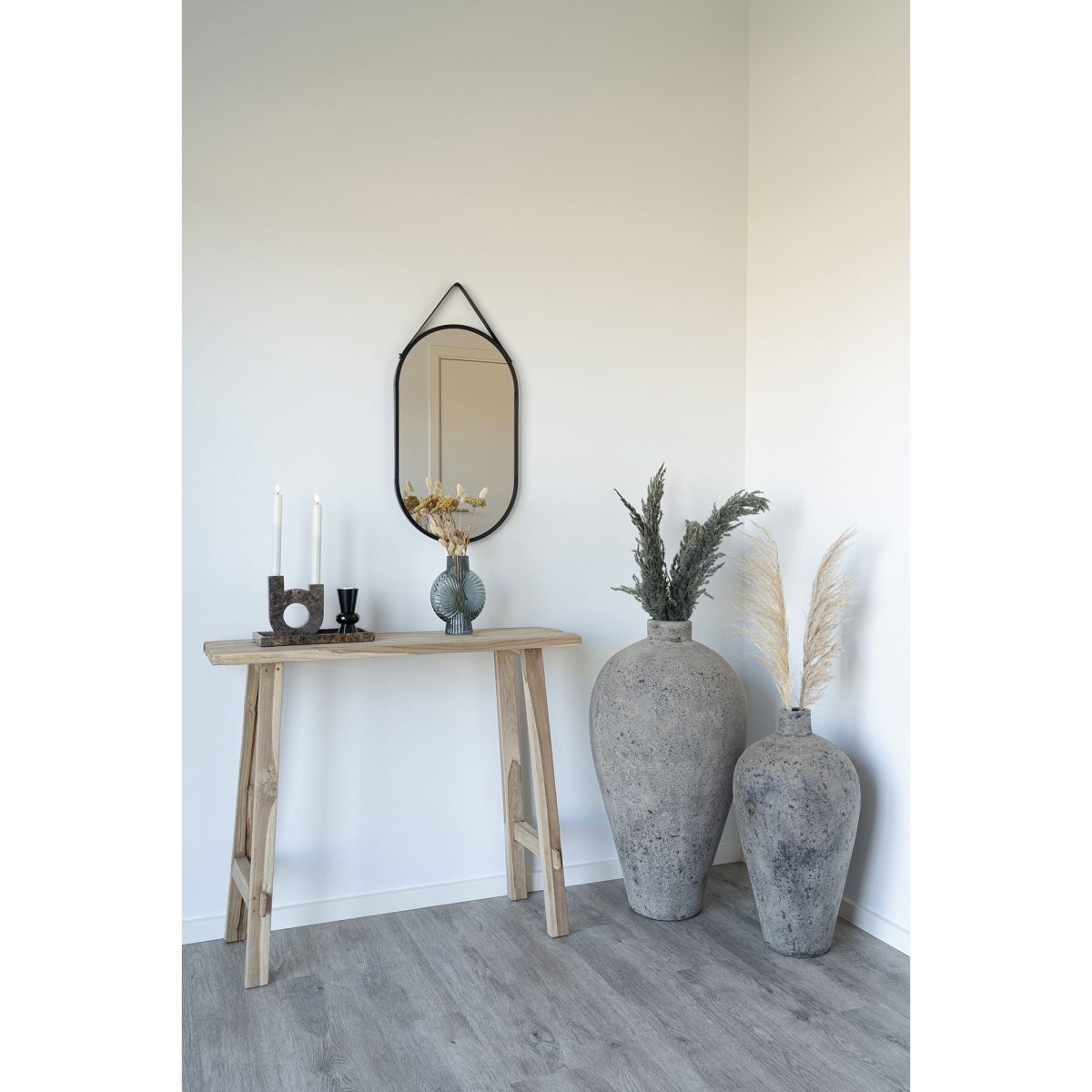 Trapani spiegel - Spiegel met zwart stalen frame en PU band 35x60 - Afbeelding 4