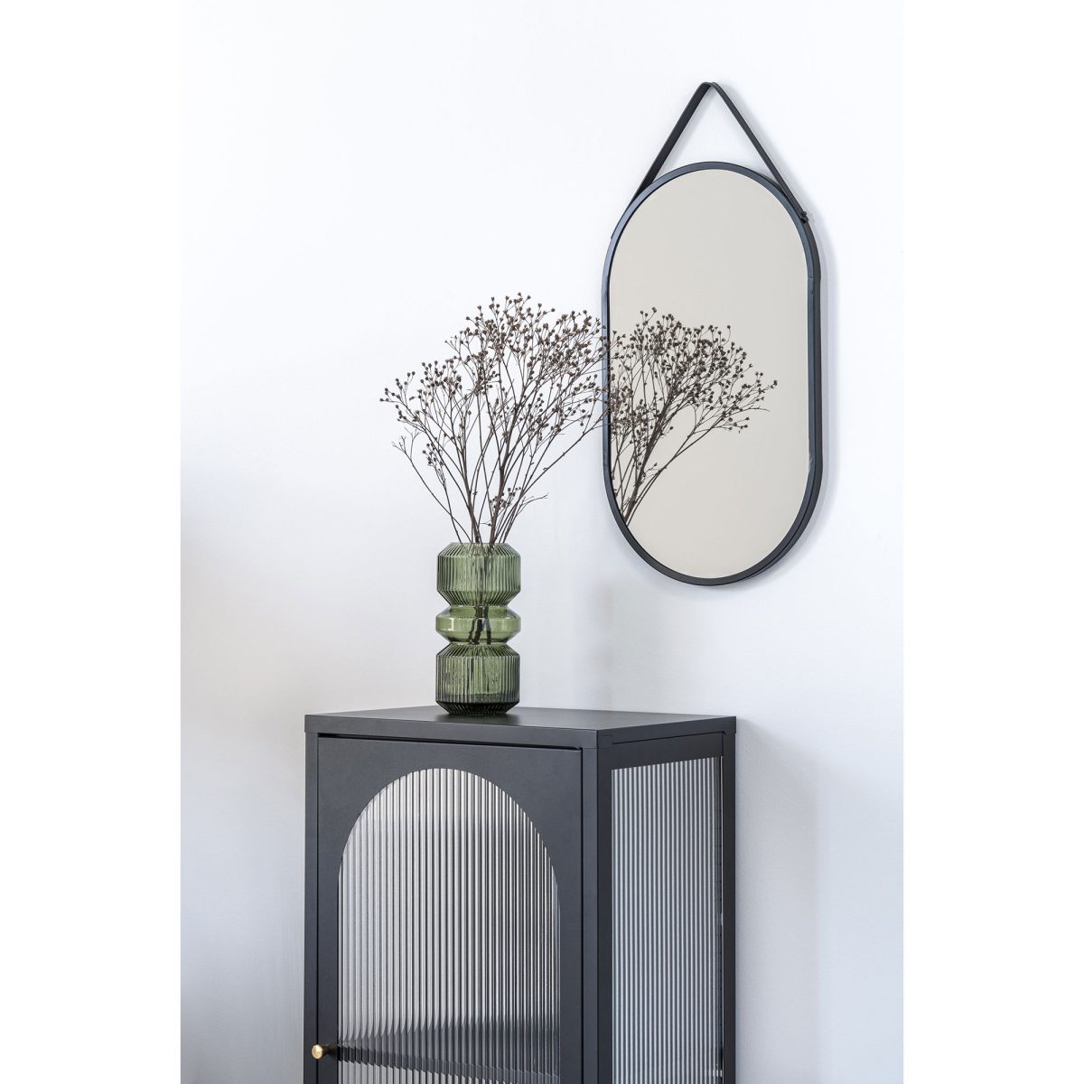 Trapani spiegel - Spiegel met zwart stalen frame en PU band 35x60 - Afbeelding 5