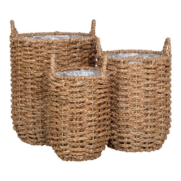 Hue Planter - Bloempot, zeegras, rond, natuurlijk, set van 3
