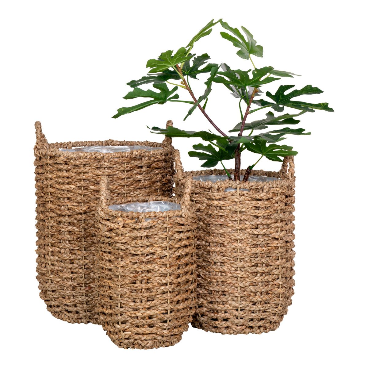 Hue Planter - Bloempot, zeegras, rond, natuurlijk, set van 3 - Afbeelding 3
