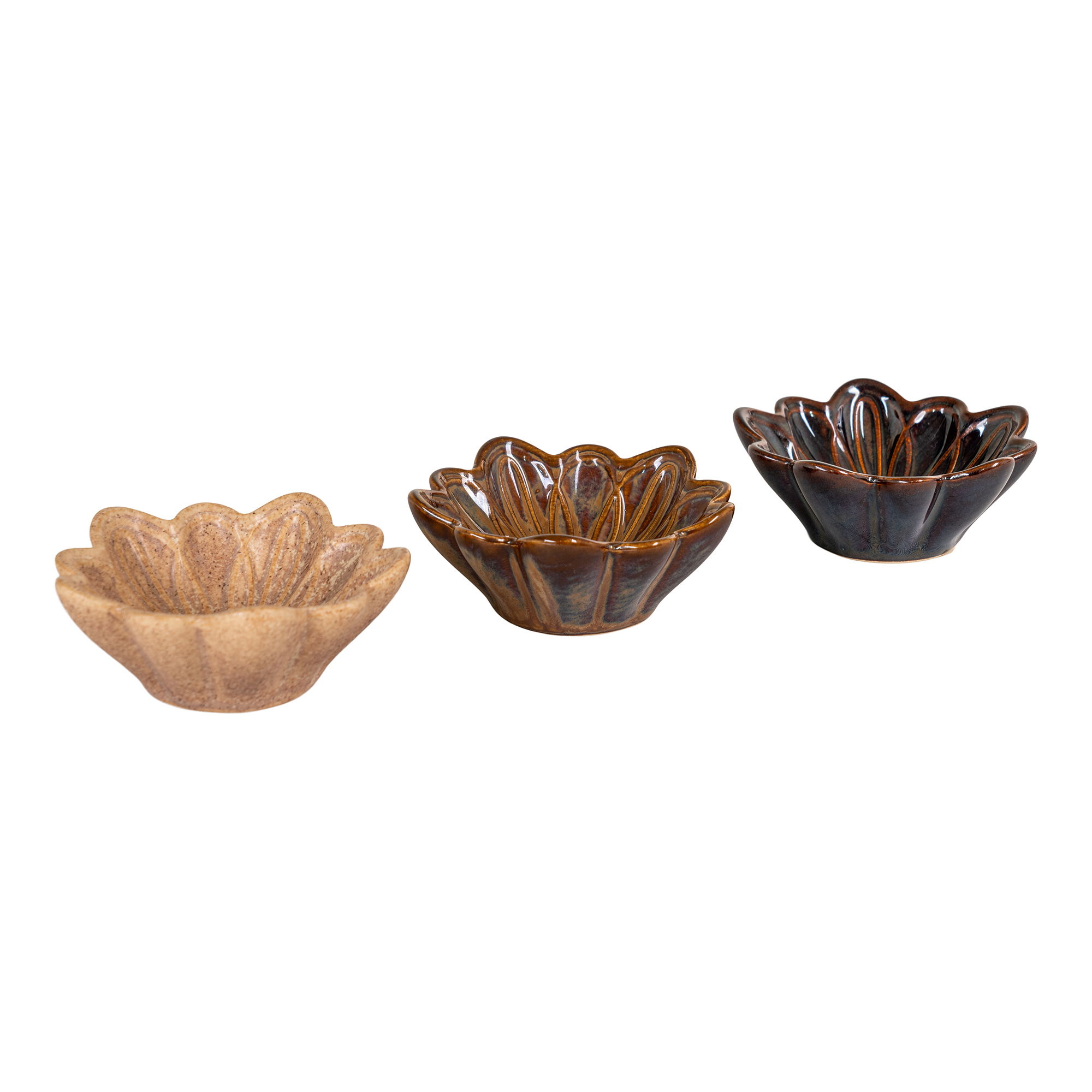 4441704-3.jpg Kom - Kom, keramiek/beige/bruin/donkerbruin, ø8,5x3,5 cm, set van 3 - Afbeelding 4