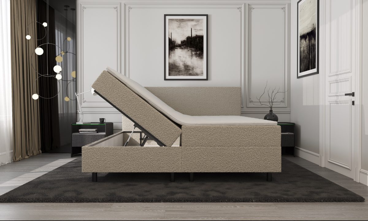 Mörgenn Opberg Boxspring Bouclé Beige 140x200 - Afbeelding 2