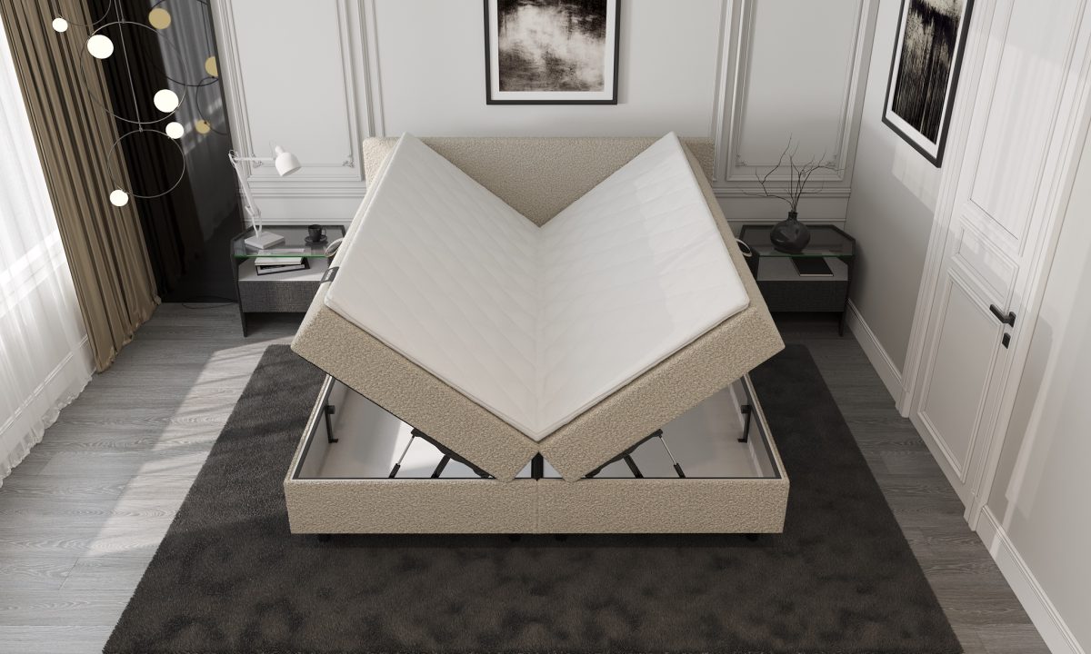 Mörgenn Opberg Boxspring Bouclé Beige 140x200 - Afbeelding 3