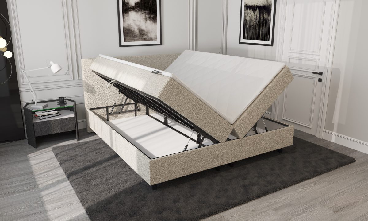 Mörgenn Opberg Boxspring Bouclé Beige 160x200 - Afbeelding 4