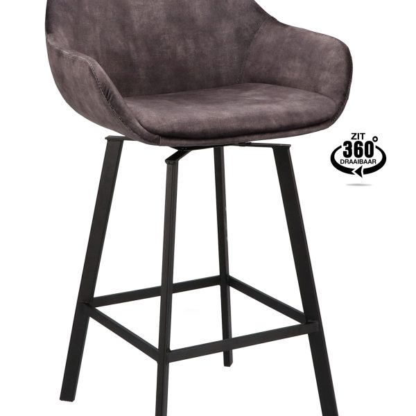 Barkruk met arm Royal - ZH 65 Stof Adore Anthracite 67 Poot Zwart