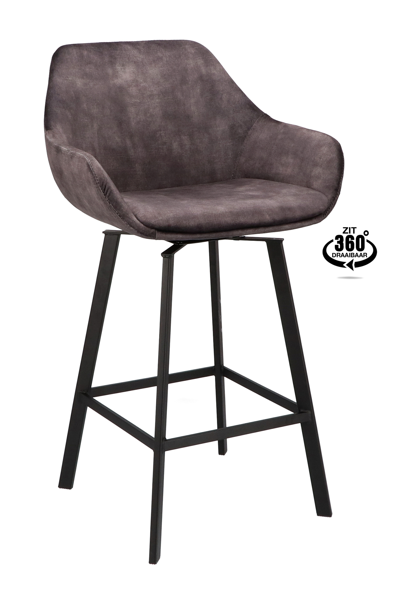 900420-0.jpg Barkruk met arm Royal - ZH 65 Stof Adore Anthracite 67 Poot Zwart - Afbeelding 1