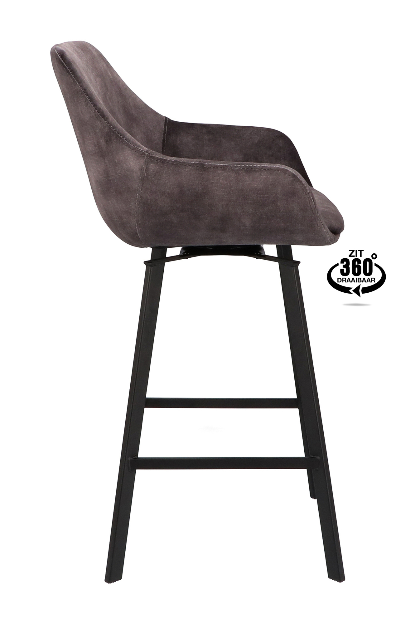 900420-2.jpg Barkruk met arm Royal - ZH 65 Stof Adore Anthracite 67 Poot Zwart - Afbeelding 3