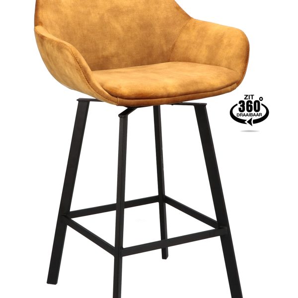 Barkruk met arm Royal - ZH 65 Stof Adore Cognac 28 Poot Zwart