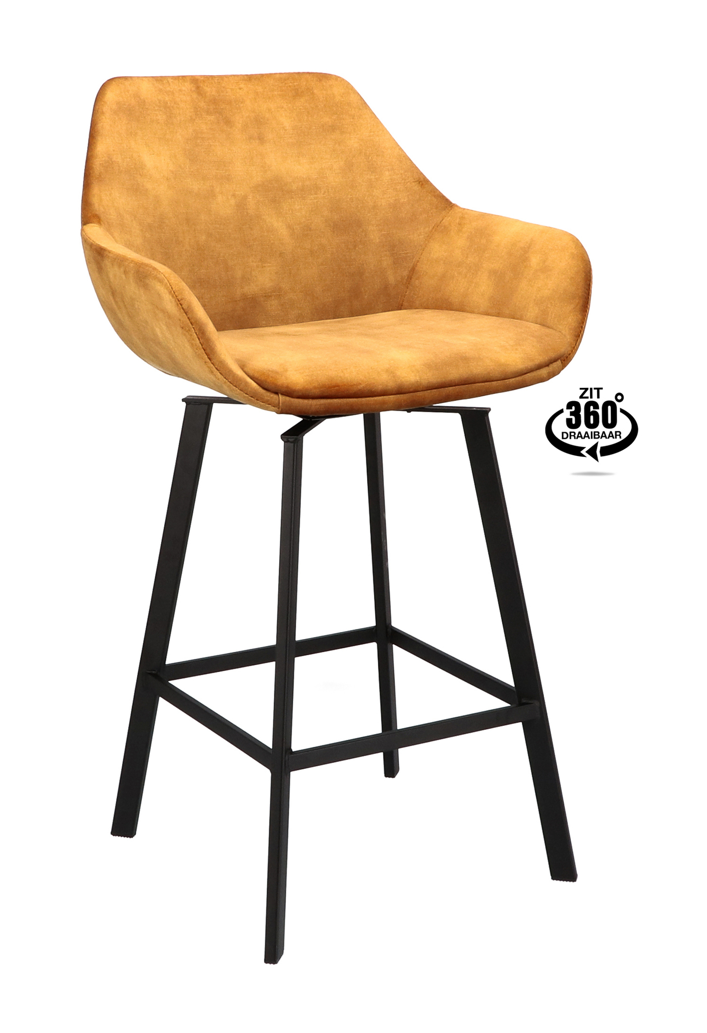 900421-0.jpg Barkruk met arm Royal - ZH 65 Stof Adore Cognac 28 Poot Zwart - Afbeelding 1