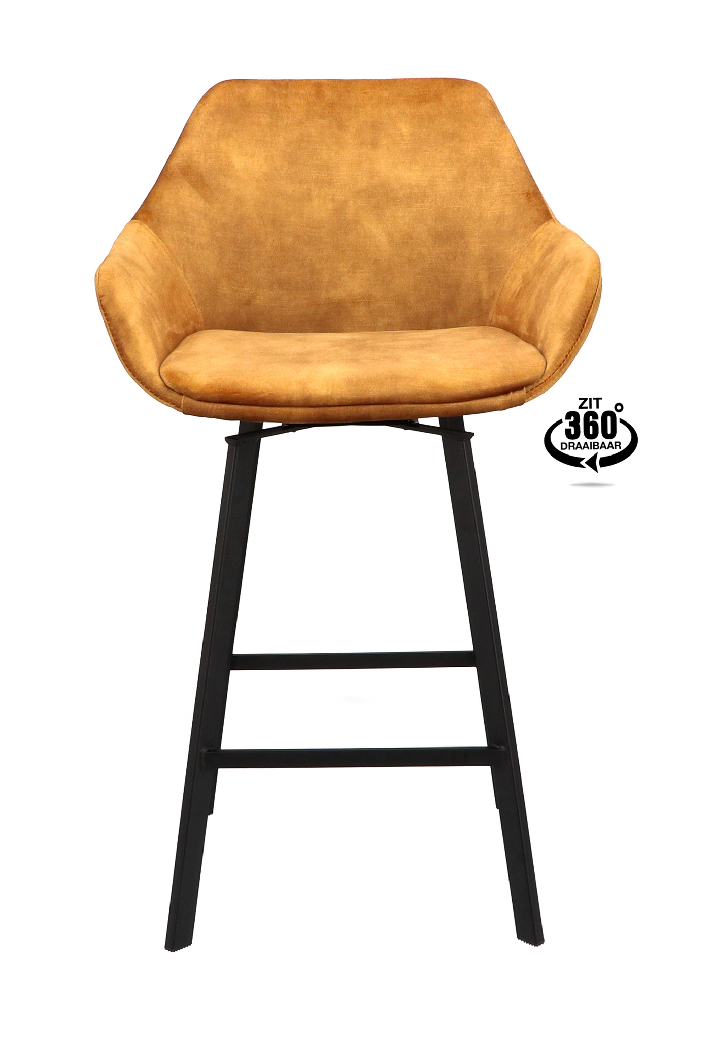 900421-1.jpg Barkruk met arm Royal - ZH 65 Stof Adore Cognac 28 Poot Zwart - Afbeelding 2