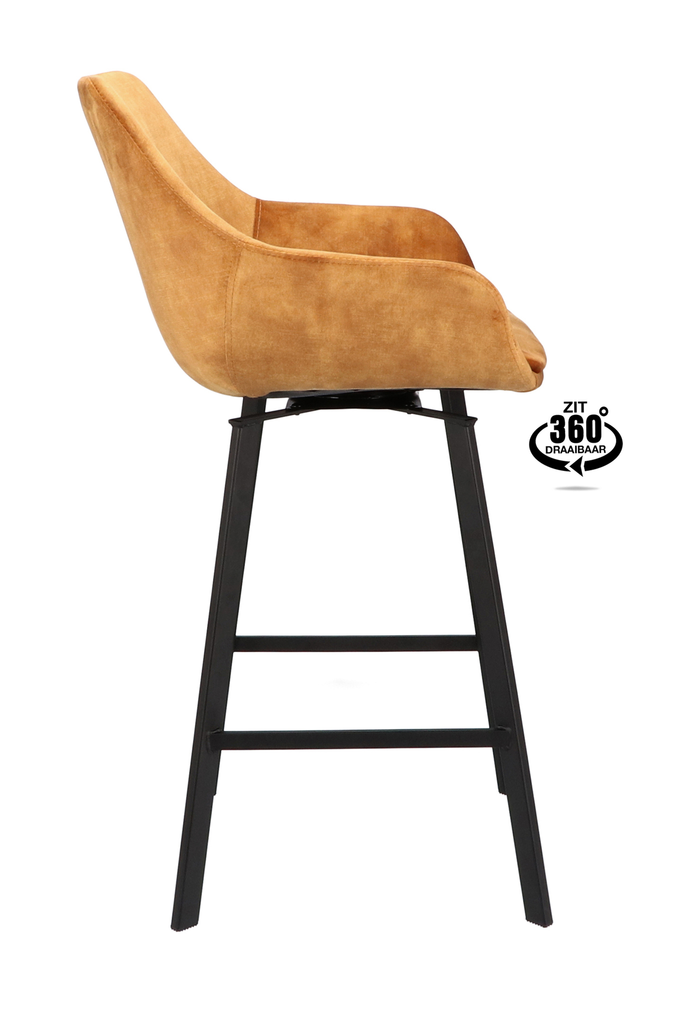 900421-2.jpg Barkruk met arm Royal - ZH 65 Stof Adore Cognac 28 Poot Zwart - Afbeelding 3