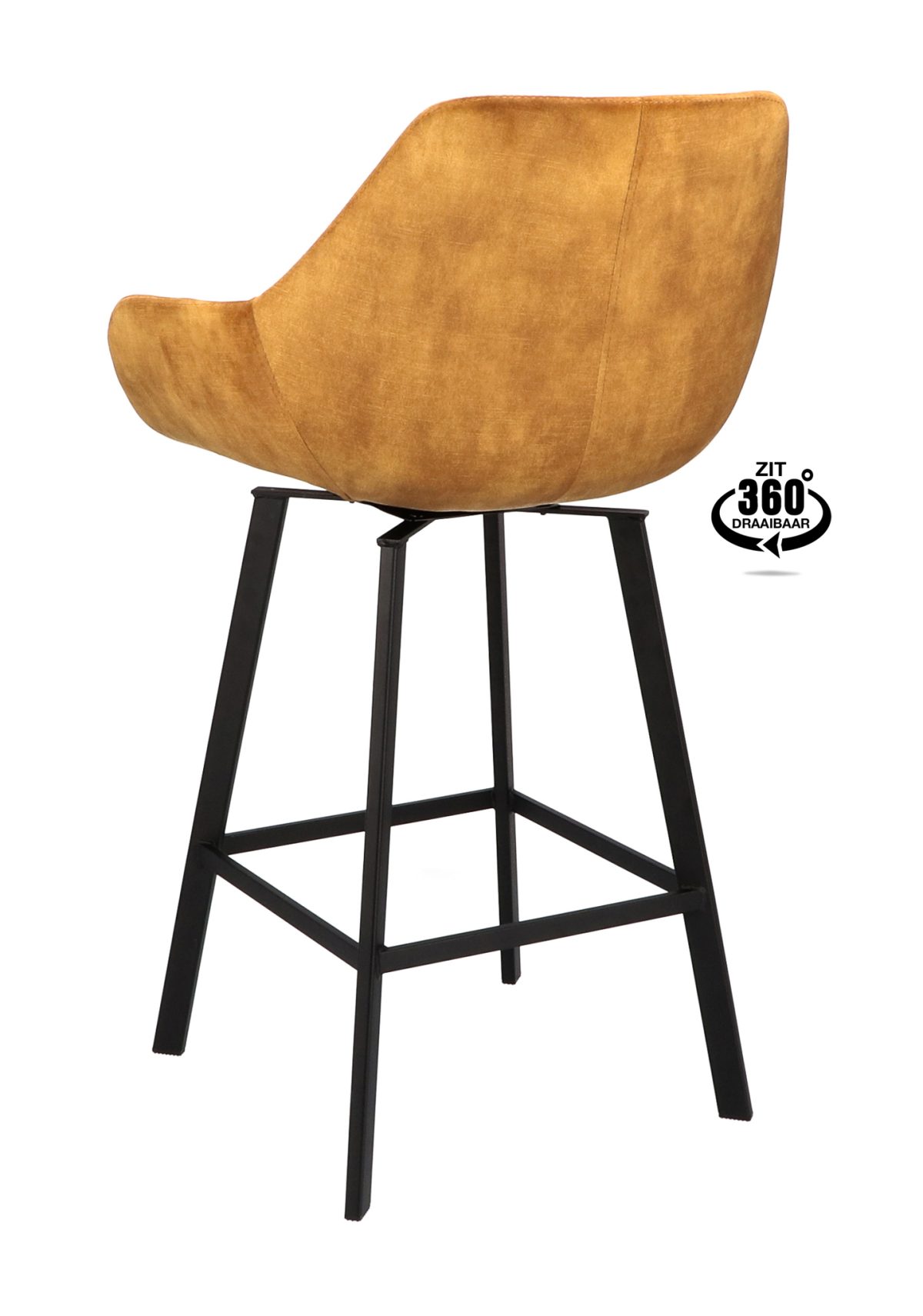 Barkruk met arm Royal - ZH 65 Stof Adore Cognac 28 Poot Zwart - Afbeelding 4