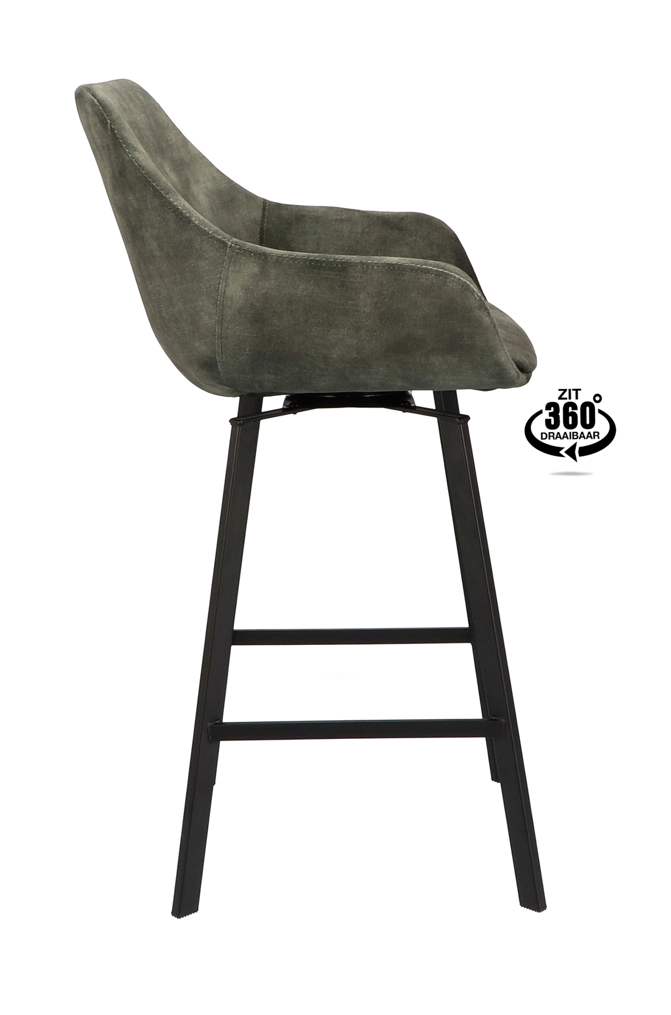 900422-2.jpg Barkruk met arm Royal - ZH 65 Stof Adore Hunter 156 Poot Zwart - Afbeelding 3