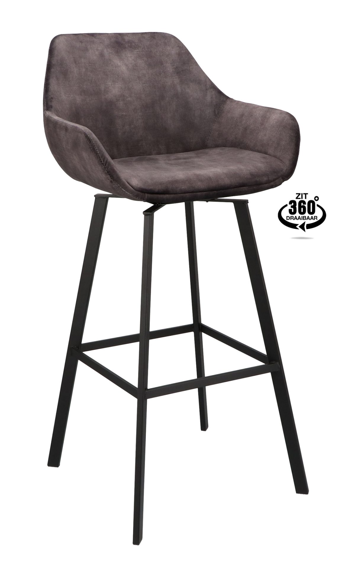 Barkruk met arm Royal - ZH 80 Stof Adore Anthracite 67 Poot Zwart - Afbeelding 1