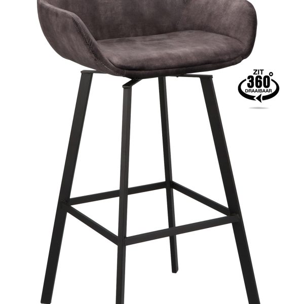 Barkruk met arm Royal - ZH 80 Stof Adore Anthracite 67 Poot Zwart