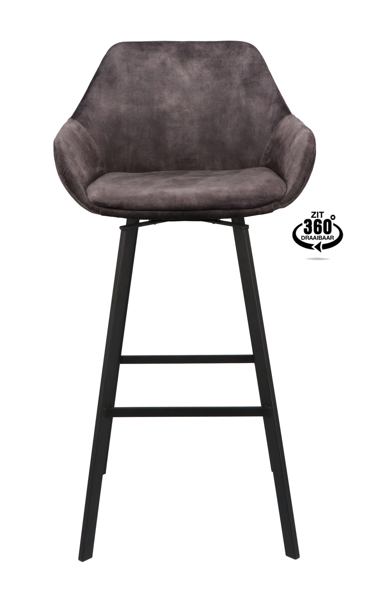 Barkruk met arm Royal - ZH 80 Stof Adore Anthracite 67 Poot Zwart - Afbeelding 2