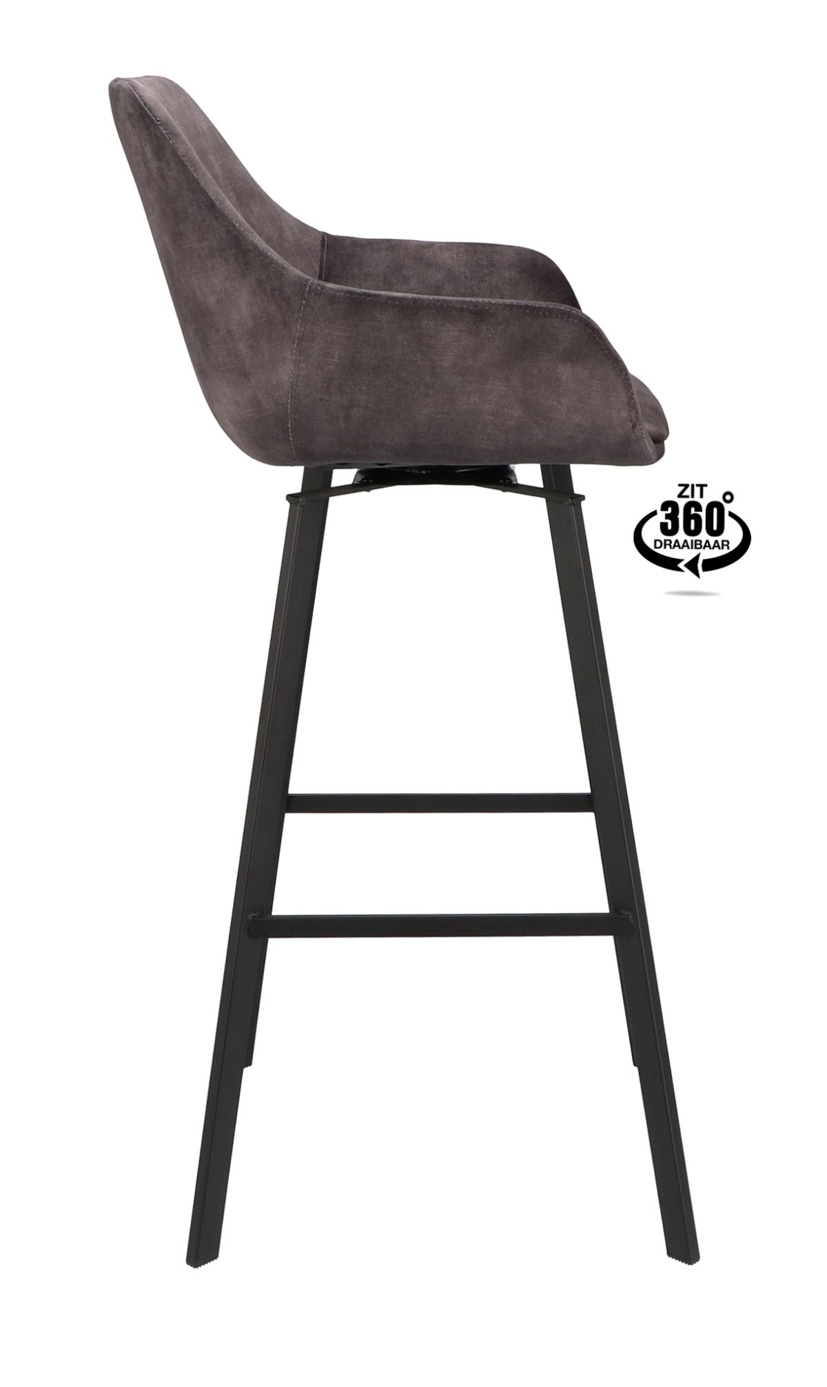 Barkruk met arm Royal - ZH 80 Stof Adore Anthracite 67 Poot Zwart - Afbeelding 3