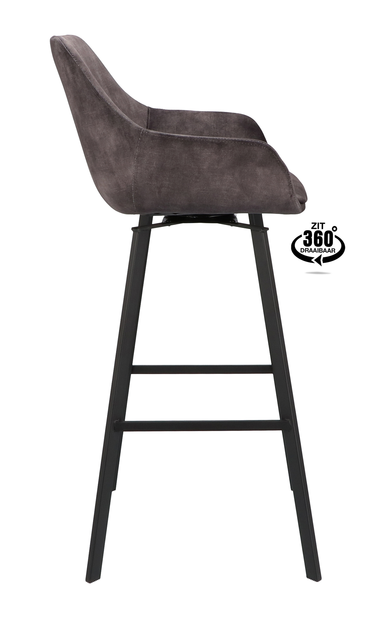 900426-2.jpg Barkruk met arm Royal - ZH 80 Stof Adore Anthracite 67 Poot Zwart - Afbeelding 3