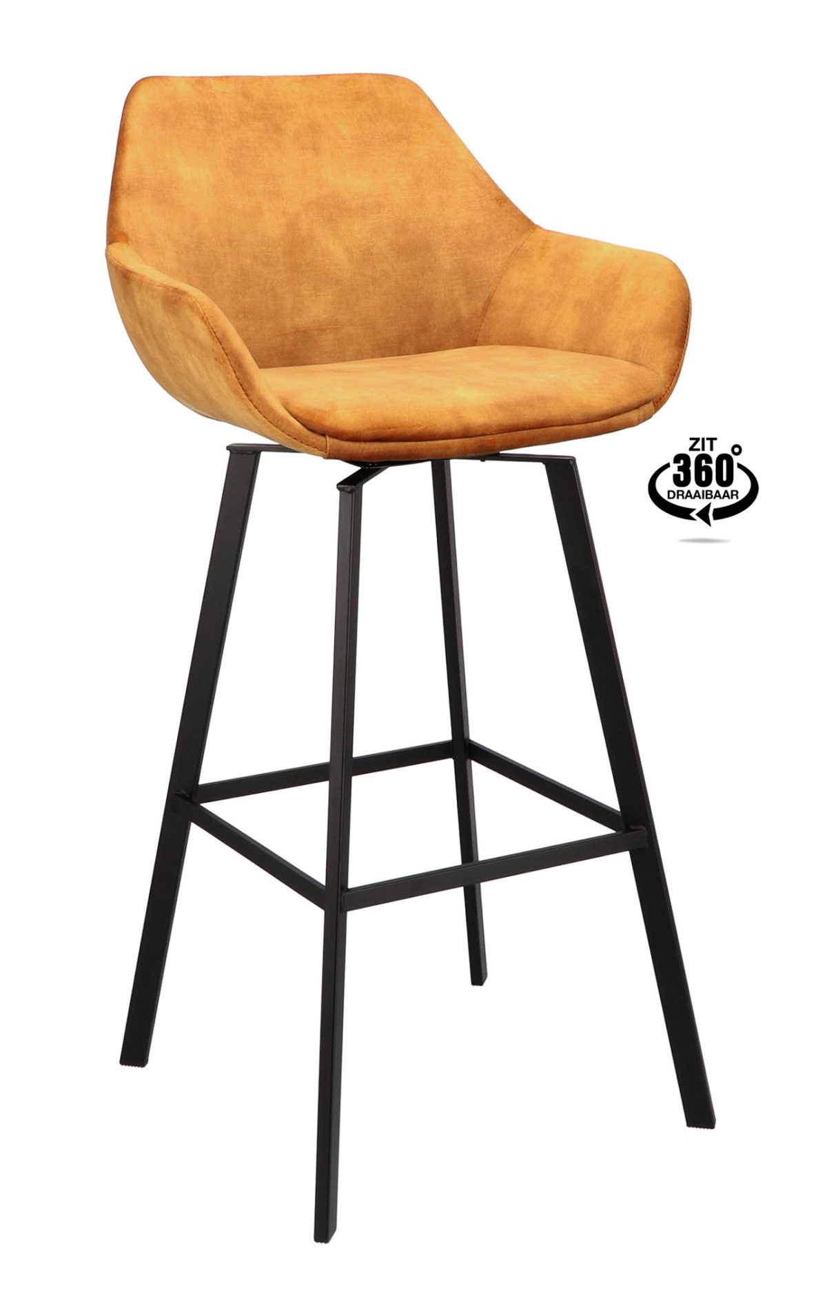 Barkruk met arm Royal - ZH 80 Stof Adore Cognac 28 Poot Zwart - Afbeelding 1