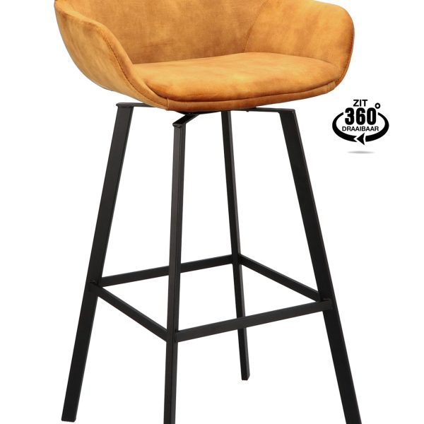Barkruk met arm Royal - ZH 80 Stof Adore Cognac 28 Poot Zwart